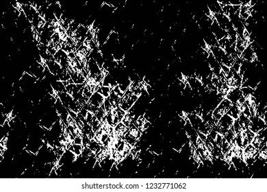 Grunge overlay layer. Abstract black and white vector background. Monochrome vintage surface with dirty pattern in cracks, spots, dots. Old wall in dark horror style design