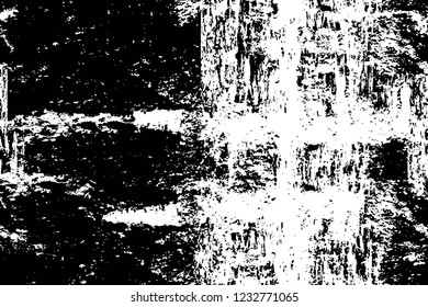 Grunge overlay layer. Abstract black and white vector background. Monochrome vintage surface with dirty pattern in cracks, spots, dots. Old wall in dark horror style design