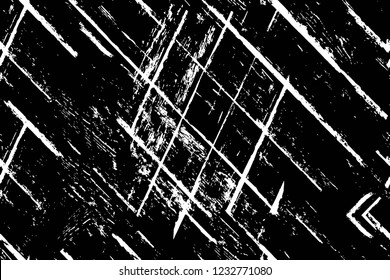 Grunge overlay layer. Abstract black and white vector background. Monochrome vintage surface with dirty pattern in cracks, spots, dots. Old wall in dark horror style design