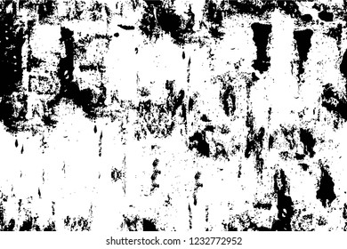 Grunge overlay layer. Abstract black and white vector background. Monochrome vintage surface with dirty pattern in cracks, spots, dots. Old wall in dark horror style design