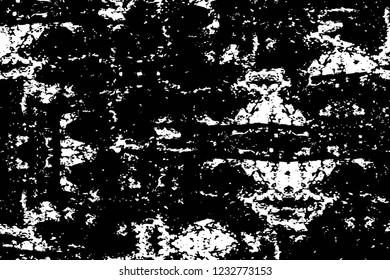 Grunge overlay layer. Abstract black and white vector background. Monochrome vintage surface with dirty pattern in cracks, spots, dots. Old wall in dark horror style design