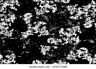 Grunge overlay layer. Abstract black and white vector background. Monochrome vintage surface with dirty pattern in cracks, spots, dots. Old wall in dark horror style design