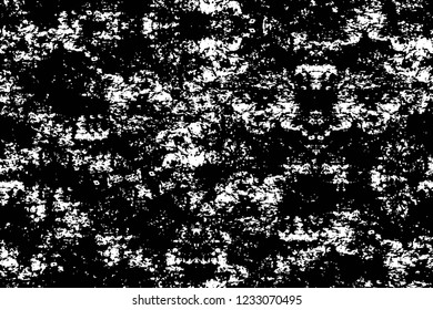 Grunge overlay layer. Abstract black and white vector background. Monochrome vintage surface with dirty pattern in cracks, spots, dots. Old wall in dark horror style design