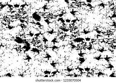 Grunge overlay layer. Abstract black and white vector background. Monochrome vintage surface with dirty pattern in cracks, spots, dots. Old wall in dark horror style design