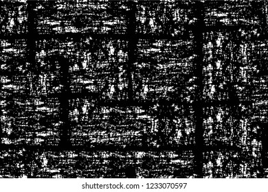 Grunge overlay layer. Abstract black and white vector background. Monochrome vintage surface with dirty pattern in cracks, spots, dots. Old wall in dark horror style design