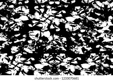 Grunge overlay layer. Abstract black and white vector background. Monochrome vintage surface with dirty pattern in cracks, spots, dots. Old wall in dark horror style design