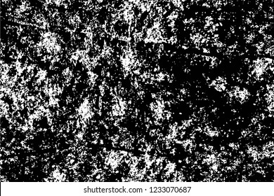 Grunge overlay layer. Abstract black and white vector background. Monochrome vintage surface with dirty pattern in cracks, spots, dots. Old wall in dark horror style design
