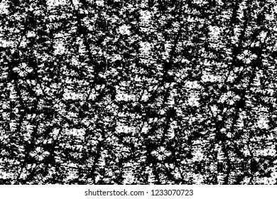 Grunge overlay layer. Abstract black and white vector background. Monochrome vintage surface with dirty pattern in cracks, spots, dots. Old wall in dark horror style design