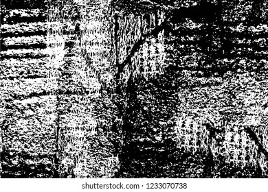 Grunge overlay layer. Abstract black and white vector background. Monochrome vintage surface with dirty pattern in cracks, spots, dots. Old wall in dark horror style design