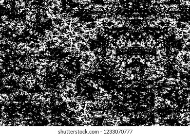 Grunge overlay layer. Abstract black and white vector background. Monochrome vintage surface with dirty pattern in cracks, spots, dots. Old wall in dark horror style design