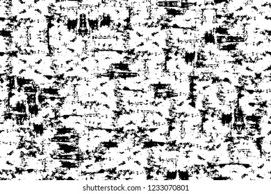 Grunge overlay layer. Abstract black and white vector background. Monochrome vintage surface with dirty pattern in cracks, spots, dots. Old wall in dark horror style design