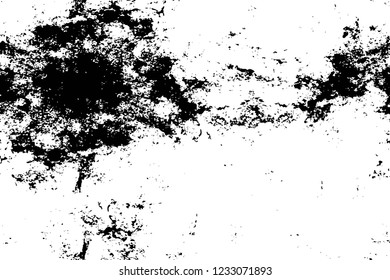 Grunge overlay layer. Abstract black and white vector background. Monochrome vintage surface with dirty pattern in cracks, spots, dots. Old wall in dark horror style design