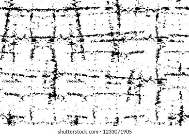 Grunge overlay layer. Abstract black and white vector background. Monochrome vintage surface with dirty pattern in cracks, spots, dots. Old wall in dark horror style design