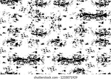 Grunge overlay layer. Abstract black and white vector background. Monochrome vintage surface with dirty pattern in cracks, spots, dots. Old wall in dark horror style design