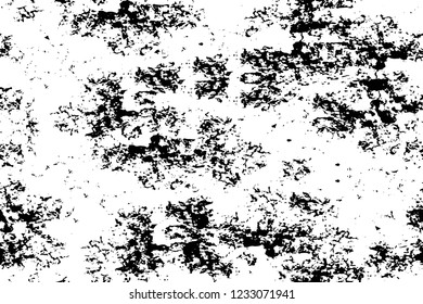 Grunge overlay layer. Abstract black and white vector background. Monochrome vintage surface with dirty pattern in cracks, spots, dots. Old wall in dark horror style design