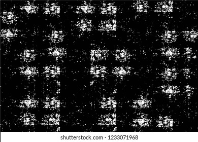 Grunge overlay layer. Abstract black and white vector background. Monochrome vintage surface with dirty pattern in cracks, spots, dots. Old wall in dark horror style design