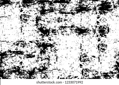 Grunge overlay layer. Abstract black and white vector background. Monochrome vintage surface with dirty pattern in cracks, spots, dots. Old wall in dark horror style design