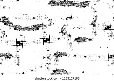 Grunge overlay layer. Abstract black and white vector background. Monochrome vintage surface with dirty pattern in cracks, spots, dots. Old wall in dark horror style design
