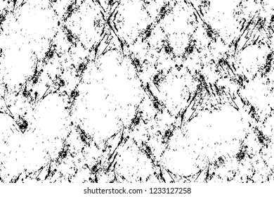 Grunge overlay layer. Abstract black and white vector background. Monochrome vintage surface with dirty pattern in cracks, spots, dots. Old wall in dark horror style design