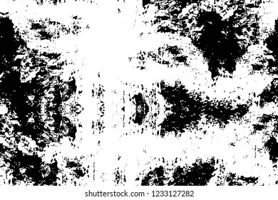 Grunge overlay layer. Abstract black and white vector background. Monochrome vintage surface with dirty pattern in cracks, spots, dots. Old wall in dark horror style design