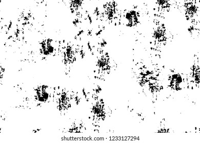 Grunge overlay layer. Abstract black and white vector background. Monochrome vintage surface with dirty pattern in cracks, spots, dots. Old wall in dark horror style design