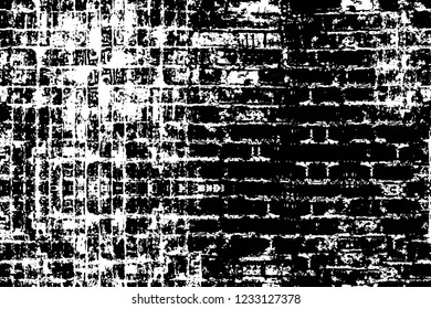 Grunge overlay layer. Abstract black and white vector background. Monochrome vintage surface with dirty pattern in cracks, spots, dots. Old wall in dark horror style design