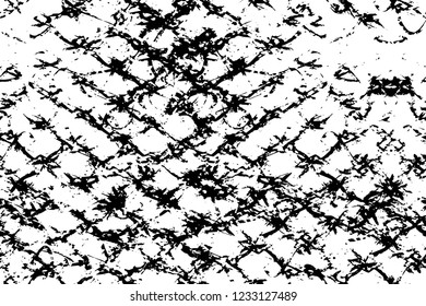 Grunge overlay layer. Abstract black and white vector background. Monochrome vintage surface with dirty pattern in cracks, spots, dots. Old wall in dark horror style design