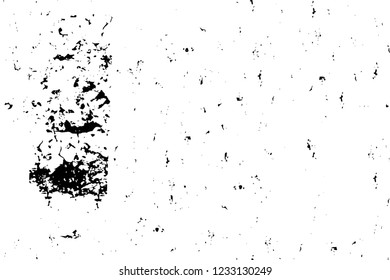Grunge overlay layer. Abstract black and white vector background. Monochrome vintage surface with dirty pattern in cracks, spots, dots. Old wall in dark horror style design