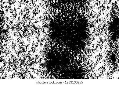 Grunge overlay layer. Abstract black and white vector background. Monochrome vintage surface with dirty pattern in cracks, spots, dots. Old wall in dark horror style design