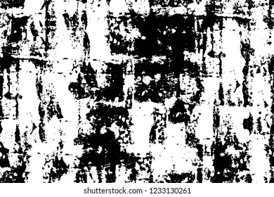 Grunge overlay layer. Abstract black and white vector background. Monochrome vintage surface with dirty pattern in cracks, spots, dots. Old wall in dark horror style design