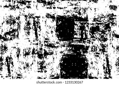 Grunge overlay layer. Abstract black and white vector background. Monochrome vintage surface with dirty pattern in cracks, spots, dots. Old wall in dark horror style design
