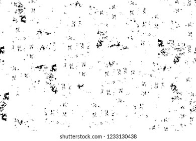 Grunge overlay layer. Abstract black and white vector background. Monochrome vintage surface with dirty pattern in cracks, spots, dots. Old wall in dark horror style design