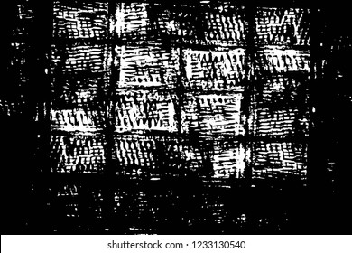 Grunge overlay layer. Abstract black and white vector background. Monochrome vintage surface with dirty pattern in cracks, spots, dots. Old wall in dark horror style design