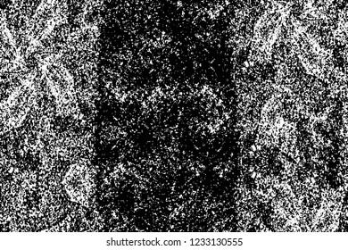 Grunge overlay layer. Abstract black and white vector background. Monochrome vintage surface with dirty pattern in cracks, spots, dots. Old wall in dark horror style design