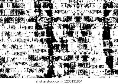 Grunge overlay layer. Abstract black and white vector background. Monochrome vintage surface with dirty pattern in cracks, spots, dots. Old wall in dark horror style design