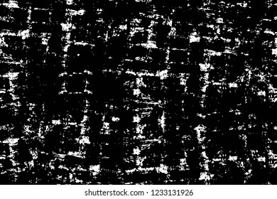 Grunge overlay layer. Abstract black and white vector background. Monochrome vintage surface with dirty pattern in cracks, spots, dots. Old wall in dark horror style design
