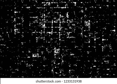Grunge overlay layer. Abstract black and white vector background. Monochrome vintage surface with dirty pattern in cracks, spots, dots. Old wall in dark horror style design