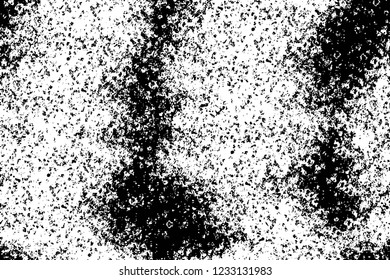 Grunge overlay layer. Abstract black and white vector background. Monochrome vintage surface with dirty pattern in cracks, spots, dots. Old wall in dark horror style design