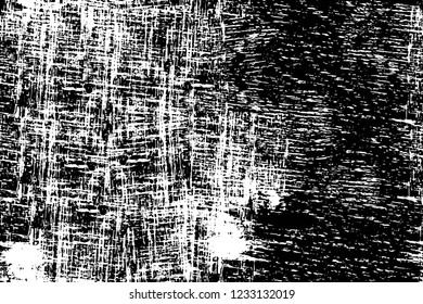 Grunge overlay layer. Abstract black and white vector background. Monochrome vintage surface with dirty pattern in cracks, spots, dots. Old wall in dark horror style design