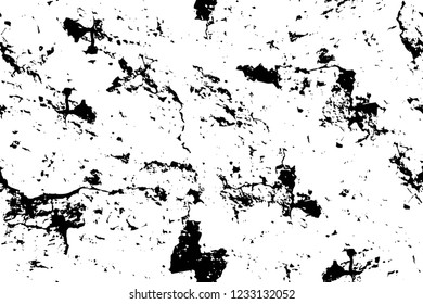 Grunge overlay layer. Abstract black and white vector background. Monochrome vintage surface with dirty pattern in cracks, spots, dots. Old wall in dark horror style design