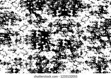 Grunge overlay layer. Abstract black and white vector background. Monochrome vintage surface with dirty pattern in cracks, spots, dots. Old wall in dark horror style design