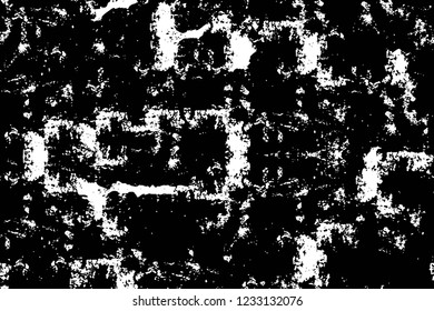 Grunge overlay layer. Abstract black and white vector background. Monochrome vintage surface with dirty pattern in cracks, spots, dots. Old wall in dark horror style design