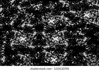 Grunge overlay layer. Abstract black and white vector background. Monochrome vintage surface with dirty pattern in cracks, spots, dots. Old wall in dark horror style design