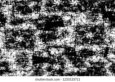 Grunge overlay layer. Abstract black and white vector background. Monochrome vintage surface with dirty pattern in cracks, spots, dots. Old wall in dark horror style design