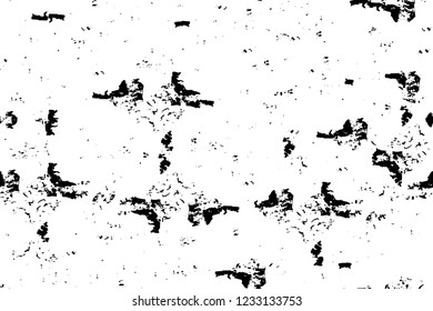 Grunge overlay layer. Abstract black and white vector background. Monochrome vintage surface with dirty pattern in cracks, spots, dots. Old wall in dark horror style design