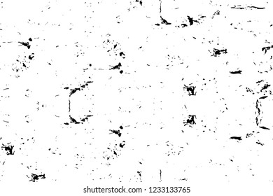 Grunge overlay layer. Abstract black and white vector background. Monochrome vintage surface with dirty pattern in cracks, spots, dots. Old wall in dark horror style design