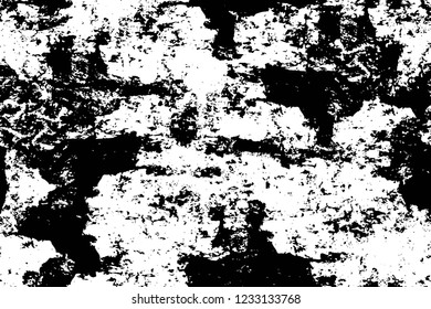Grunge overlay layer. Abstract black and white vector background. Monochrome vintage surface with dirty pattern in cracks, spots, dots. Old wall in dark horror style design