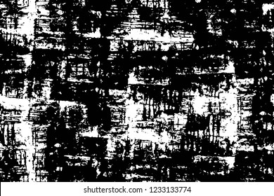 Grunge overlay layer. Abstract black and white vector background. Monochrome vintage surface with dirty pattern in cracks, spots, dots. Old wall in dark horror style design