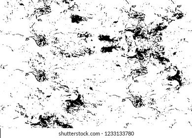 Grunge overlay layer. Abstract black and white vector background. Monochrome vintage surface with dirty pattern in cracks, spots, dots. Old wall in dark horror style design