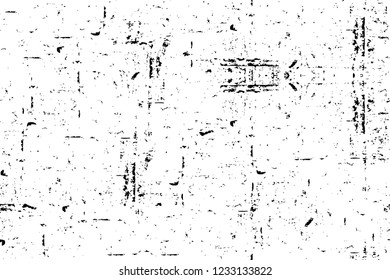 Grunge overlay layer. Abstract black and white vector background. Monochrome vintage surface with dirty pattern in cracks, spots, dots. Old wall in dark horror style design